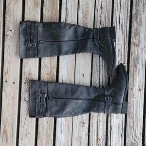 Gray Knee High Over the Knee Buckle Zipper Faux Leather Boots 8.5 Women's Winter